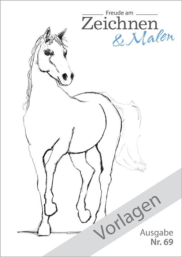 Die Abbildung zeigt die Zeichenvorlage eines Pferdes aus Freude am Zeichnen und Malen Ausgabe 69