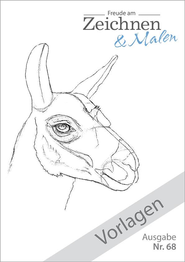 Die Abbildung zeigt die Zeichenvorlage eines Lamas aus Freude am Zeichnen und Malen Nr. 68