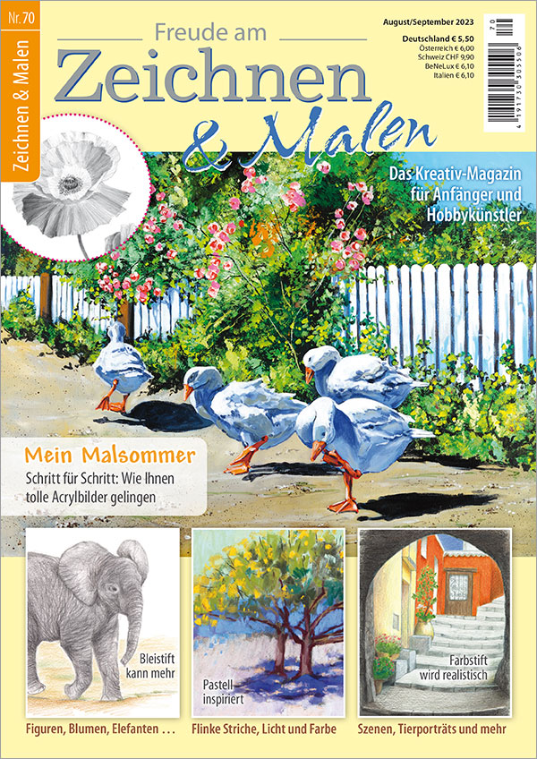 Die Abbildung zeigt das Titelbild der Ausgabe 70 des Zeichenmagazins „Freude am Zeichnen & Malen“