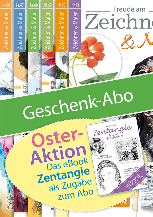 Die Abbildung zeigt das Titelblatt der Zeichenzeitschrift Freude am Zeichnen und Malen Geschenk-Abo Osteraktion 2024