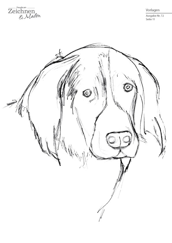 Die Abbildung zeigt die Motivvorlage für den Hund für die Ausgabe 72 von Freude am Zeichnen und Malen