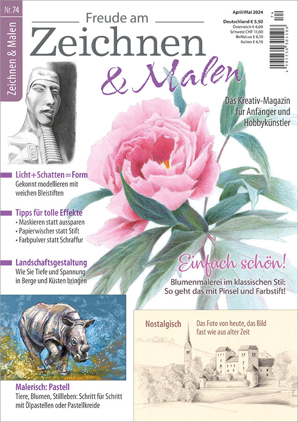 Die Abbildung zeigt das Titelblatt der Ausgabe 74 der Zeitschrift Freude am Zeichnen und Malen