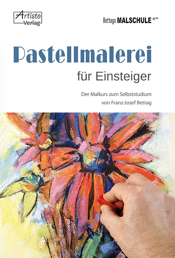 Die Abbildung zeigt das Buch Pastellmalerei für Einsteiger mit einer roten Blüte