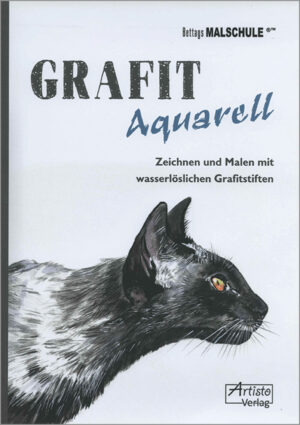 Die Abbildung zeigt das Titelblatt des Buches Grafit Aquarell. Man sieht die rechte Seite einer grauen Siamkatze mit gelben Augen.
