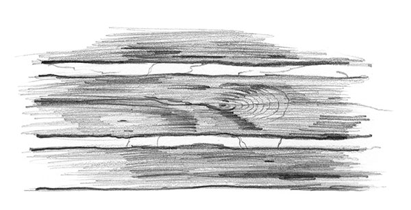 Die Abbildung zeigt die Maserung von Holzbrettern gezeichnet mit Bleistift