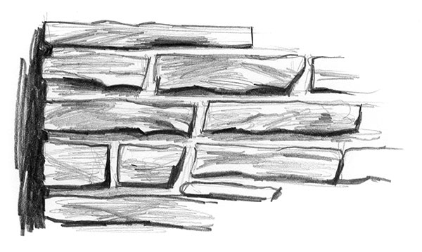 Die Abbildung zeigt eine Steinmauer gezeichnet mit Bleistift