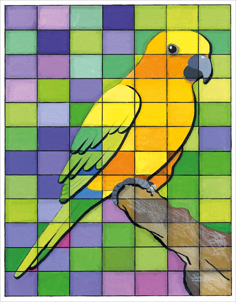 Bild Inspiration (Papagei auf farbigen Hintergrund gerastert) aus Freude am Zeichnen & Malen Nr. 84
