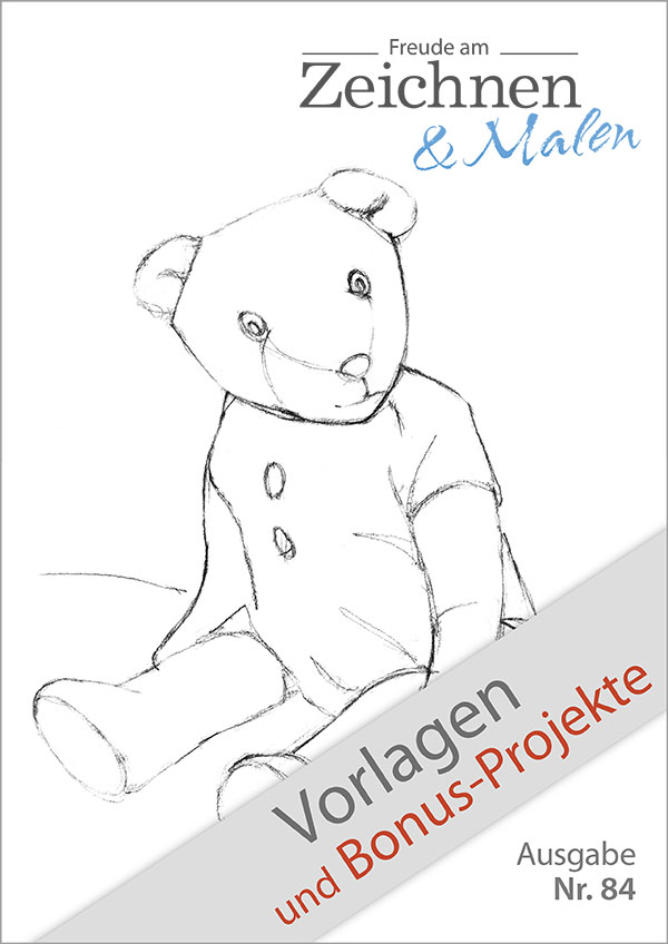 Die Abbildung zeigt das Titelblatt der "Zeichenvorlagen mit Bonus-Projekten" für die Ausgabe 84 der Zeitschrift Freude am Zeichnen und Malen.