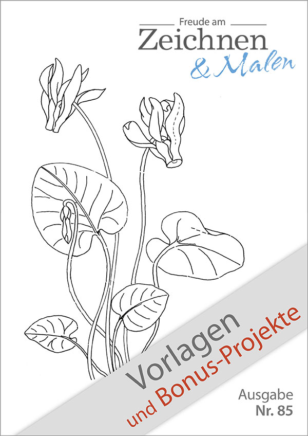 Die Abbildung zeigt das Titelblatt der "Zeichenvorlagen mit Bonus-Projekten" für die Ausgabe 85 der Zeitschrift Freude am Zeichnen und Malen.