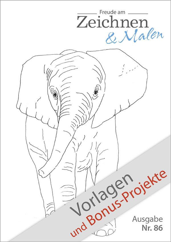 Die Abbildung zeigt das Titelblatt für "Zeichenvorlagen und Bonus-Projekte" der Zeitschrift Freude am Zeichnen und Malen Ausgabe 86.